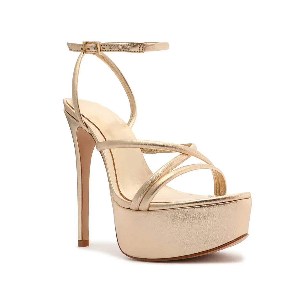 Summer Sexy High Heel Platform Sandals Trendy Sandals for Women Gold  Ankle Buckle Party Shoes for Ladies