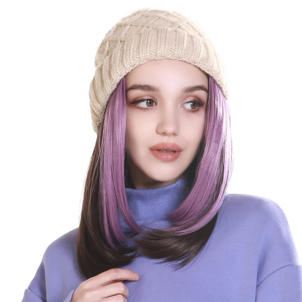 Wholesale Long Winter Hot Sale Beanie Hat Synthetic Fashion Hair 10 Inch Heat Resistant Silky Straight Wave 100% High