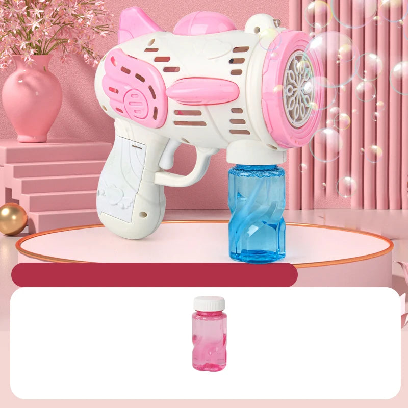 Professional Manufacturer Outdoor Toys Game Fun Angel Light Bubble Gun Blowing Bubble Machine 30 Holes Rocket Bubble Gun