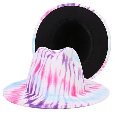 Fedora hat Women's hat wide-brimmed hat Fedora hat autumn winter men retro fashion tie-dye felt jazz Panama hat wedding hat