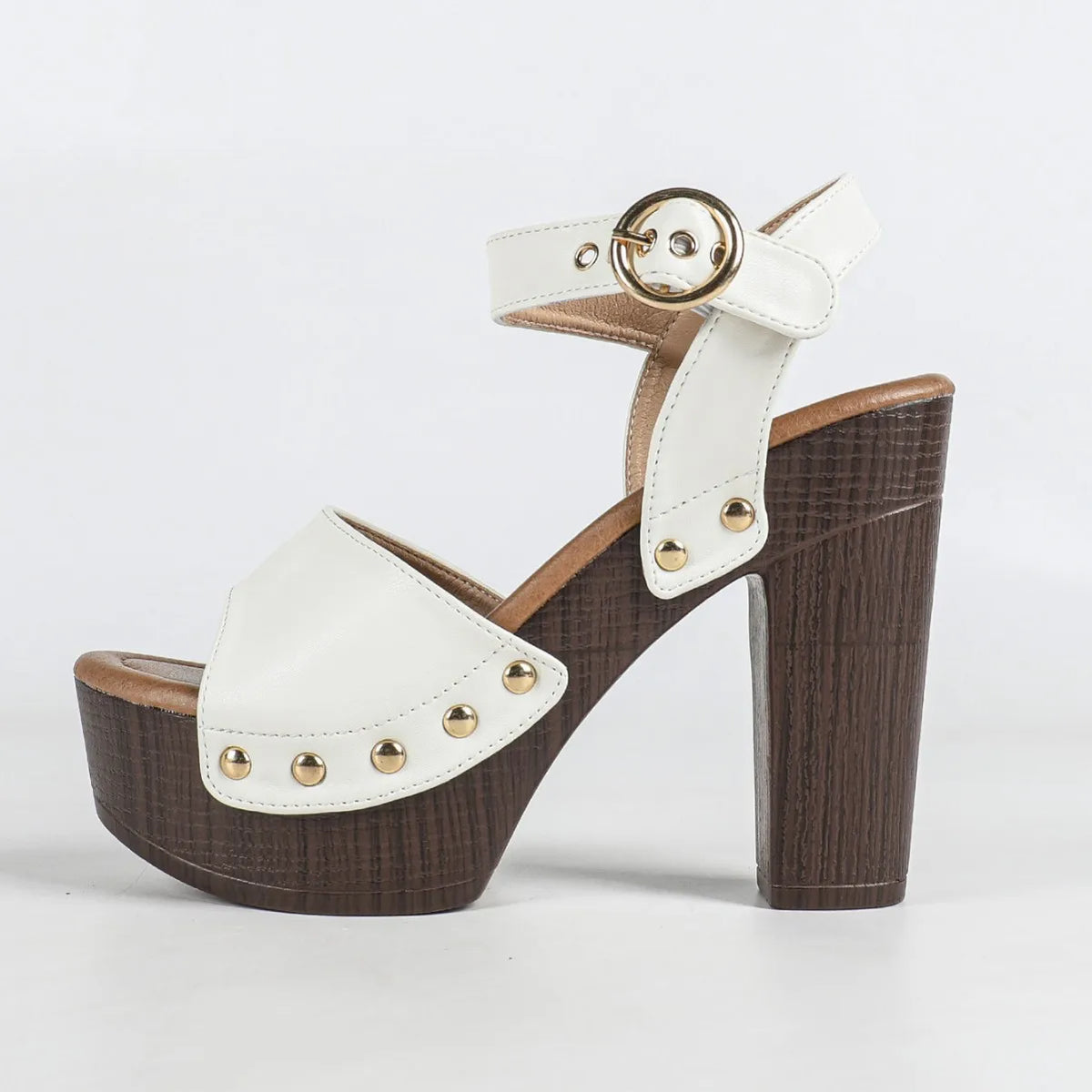 Heeled Sandals Women Peep Toe Ultra High Heel (5+) Platform Buckle Solid Color Height Increasing Style Microfiber Leather Lining