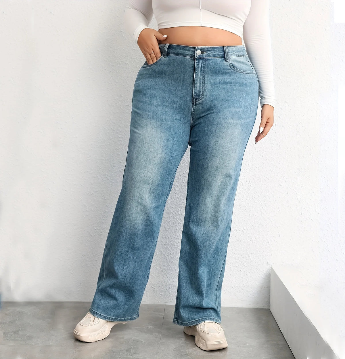 High Quality Light Blue Washed Denim Jeans Vintage Baggy Flare Pants Logo Waist for Women Men Long Boyfriend Loose Leg Style