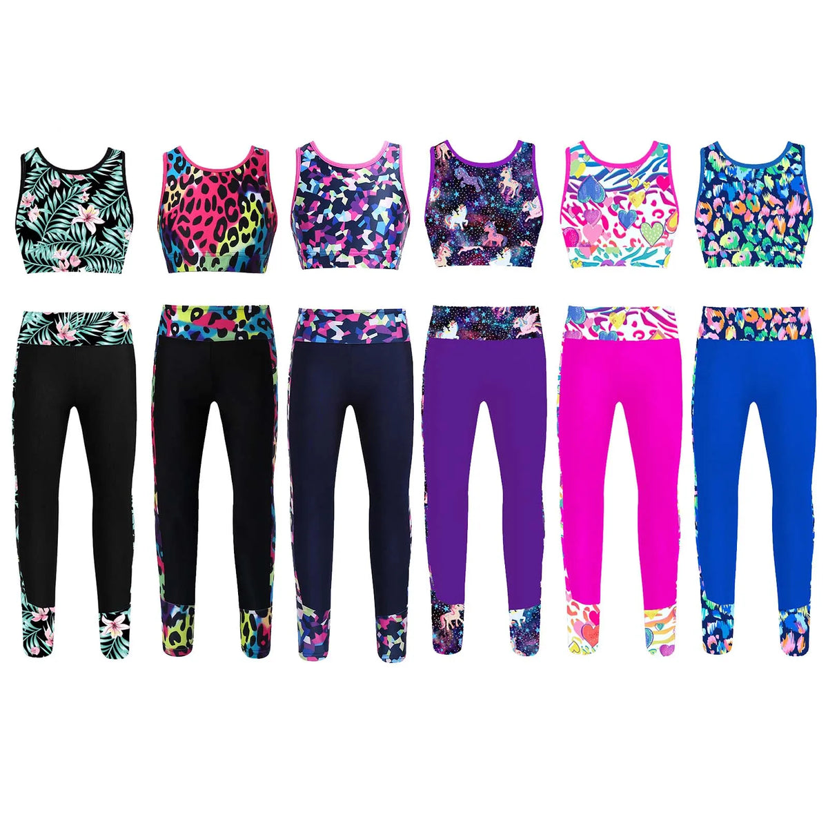 Kids Girls Gymnastics Sportswear Outfits Sleeveless Racer Back Tank Crop Top with Leggings Ballet Dance Workout Yoga Tracksuit
