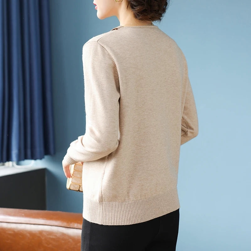 Fashion Lady Slash Collar Long Sleeve Elegant Sweater Shirt