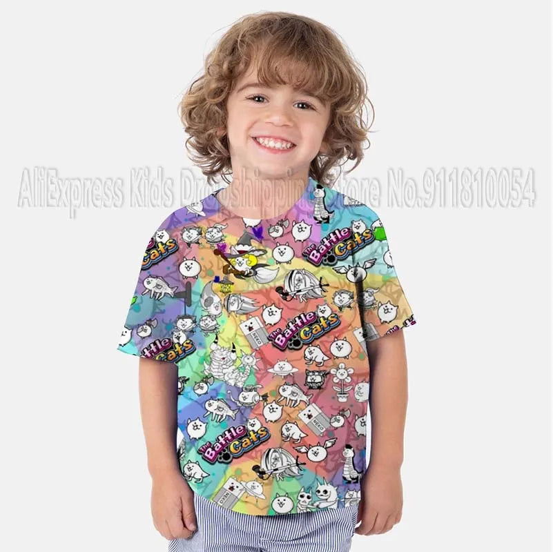 Kids The Battle Cats T Shirts Boys Girls Cartoon Game 3D Print Tshirts Summer Toddler Children Short Sleeve T-shirts Camiseta