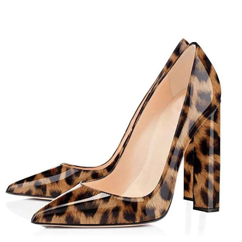 Women Pointed Toe Block Heel Party Shoes Chunky Heels Pumps