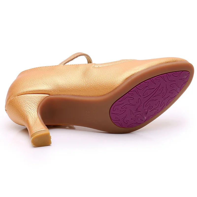 Outdoor Modern Dance Shoes Soft Soled Latin Women's Adult square Medium High Heels Dance Shoe