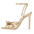 Gold PU Leather Stylish Knot Ankle Strap Elegant High Top Open Toe High Heels Party Shoe Summer Sandals Plus Height Increasing