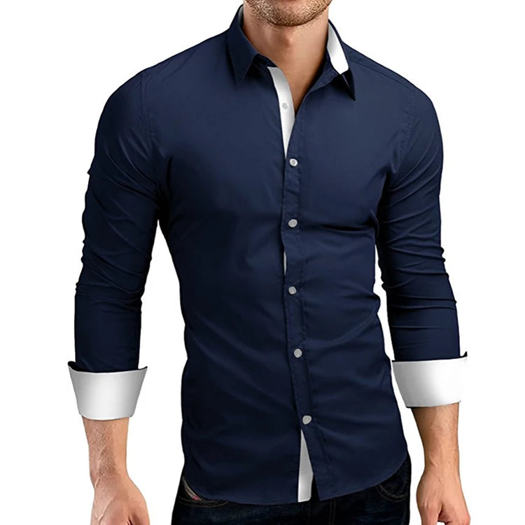 Casual Slim Fit Black Dress Shirts Men Brand High Quality Long Sleeve Full OEM Service Adults Solid Plain Dyed Smart Casual