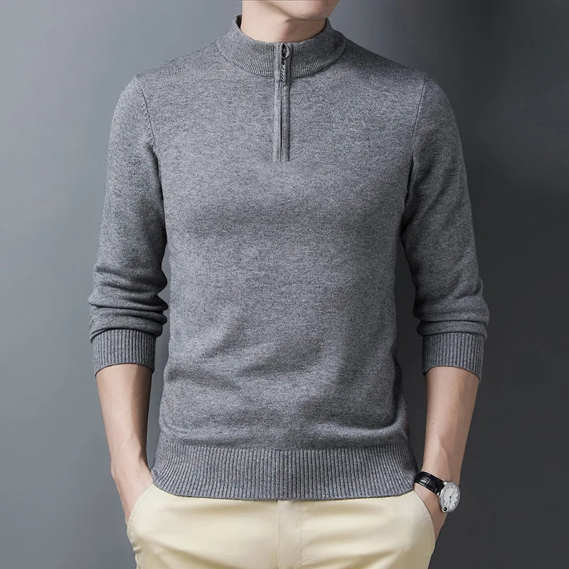 New Sweaters Men Fashion Half Zip Pullover Slim Fit Jumpers Knitwear Sweater Men Winter Warm Casual Brand Sweater Man Pullover