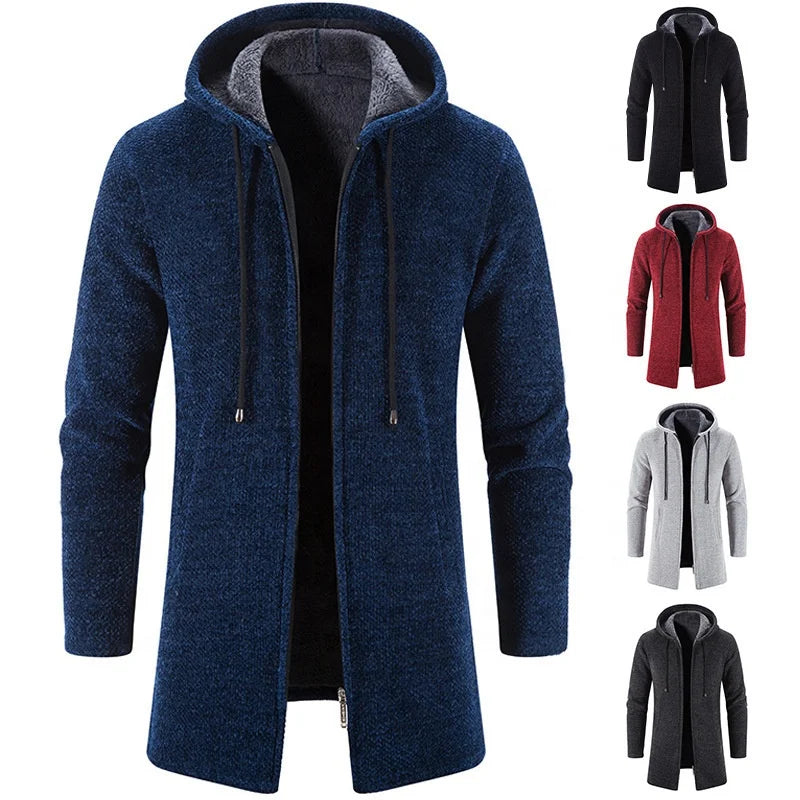 Liu Ming Men's/ women Thick Warm Fleece Cardigan Winter Trending Casual Windbreaker Jackets with Zipper Closure Knitted Sweater Hooded