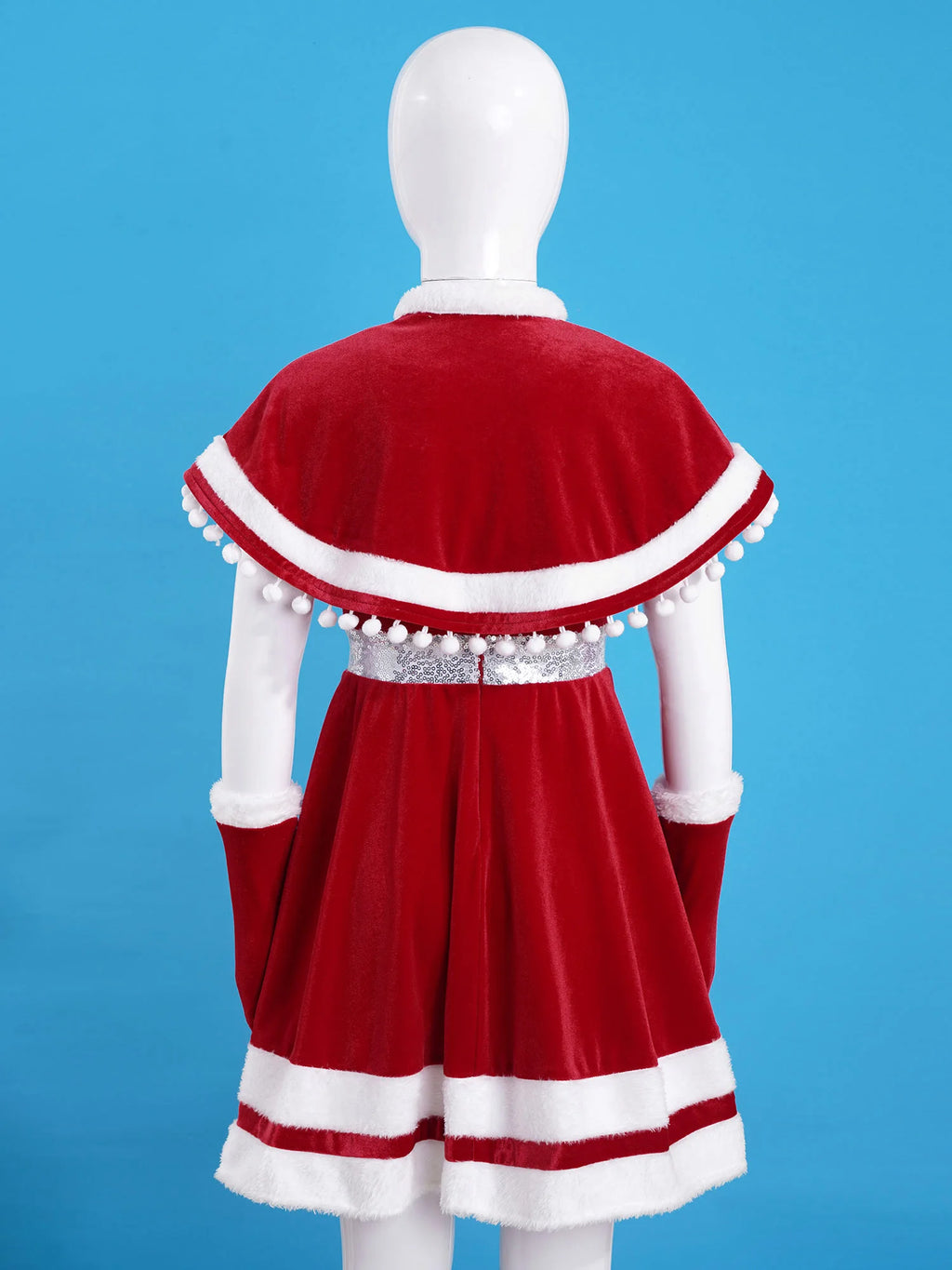 Kids Girls Christmas Dress with Cloak Arm Sleeves 3Pcs Set Santa Claus Red Velvet Tutu Dress Party Princess Dresses 4-14Y