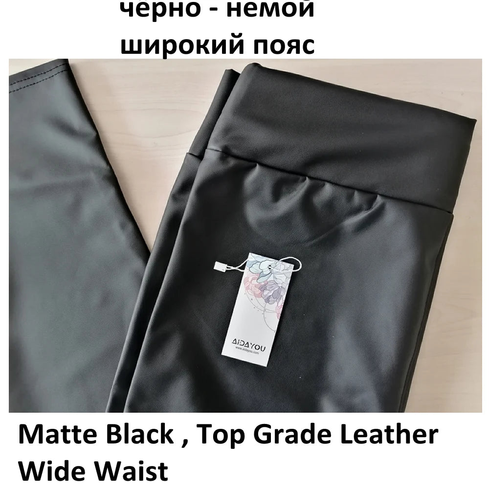 Women's Pleather Leggings Sexy High Waist Lace Up Pu Leather Leggings Pants Butt Lifting  Black Stretchy