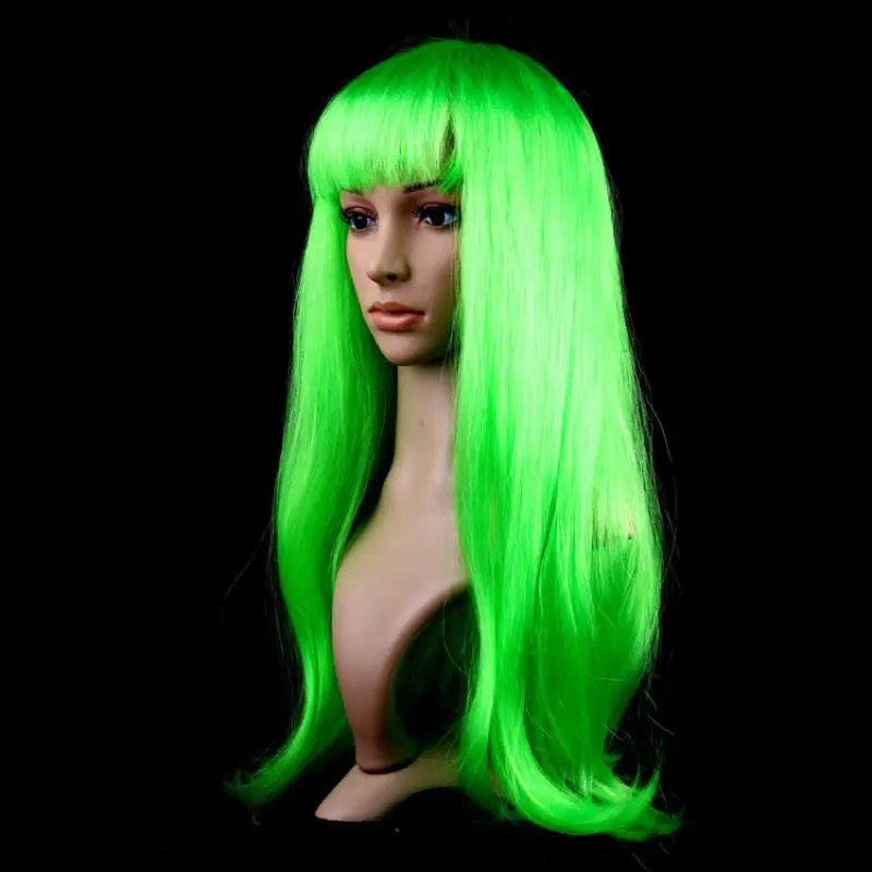 Lady Women Carnival Long Straight Hair Wig For Cosplay Girl Birthday Party Pink 60Cm Comic and Animation Hair With Oblique Bang