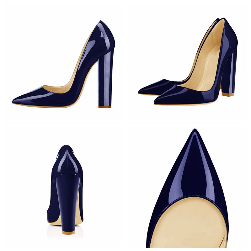 Women Pointed Toe Block Heel Party Shoes Chunky Heels Pumps