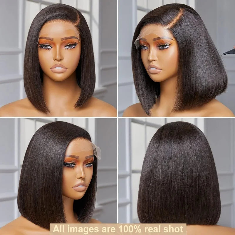 Natural Black Wig Short Bob Hair Synthetic Lace Front Wigs Heat Resistant Fiber Hair Glueless Soft Lace Replacement Wig Gifts