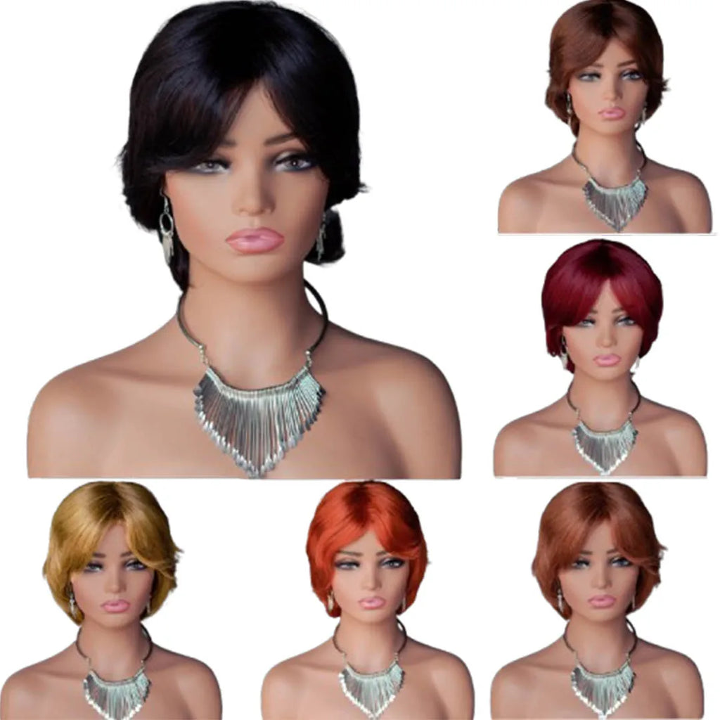 6 Inch Soft Natural Wave for Pixie Wig 100% Raw Indian Virgin Human Hair Easy Wear 6 Colors to Choose Full Machine-Made