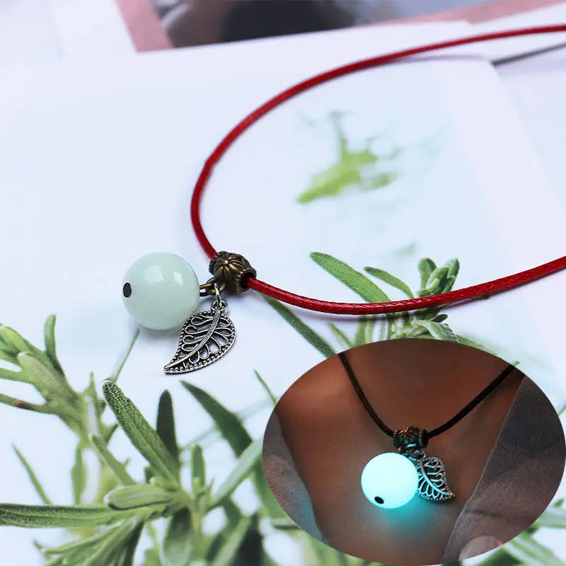 Bracelet for Women Glowing Gem Charm Jewelry Leather Rope Pendant Hollow Luminous Stone Pendant Necklace Gifts