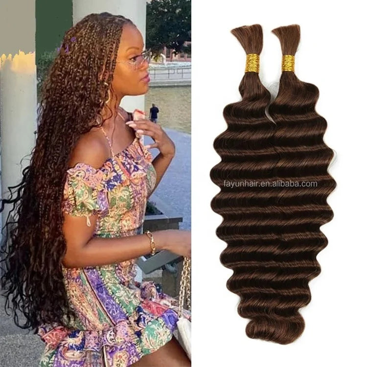 4# Bulk Human Hair for Braiding Color Double Drawn Deep Wave Bulk Human Hair No Weft Bundles for Boho Knotsless Braids