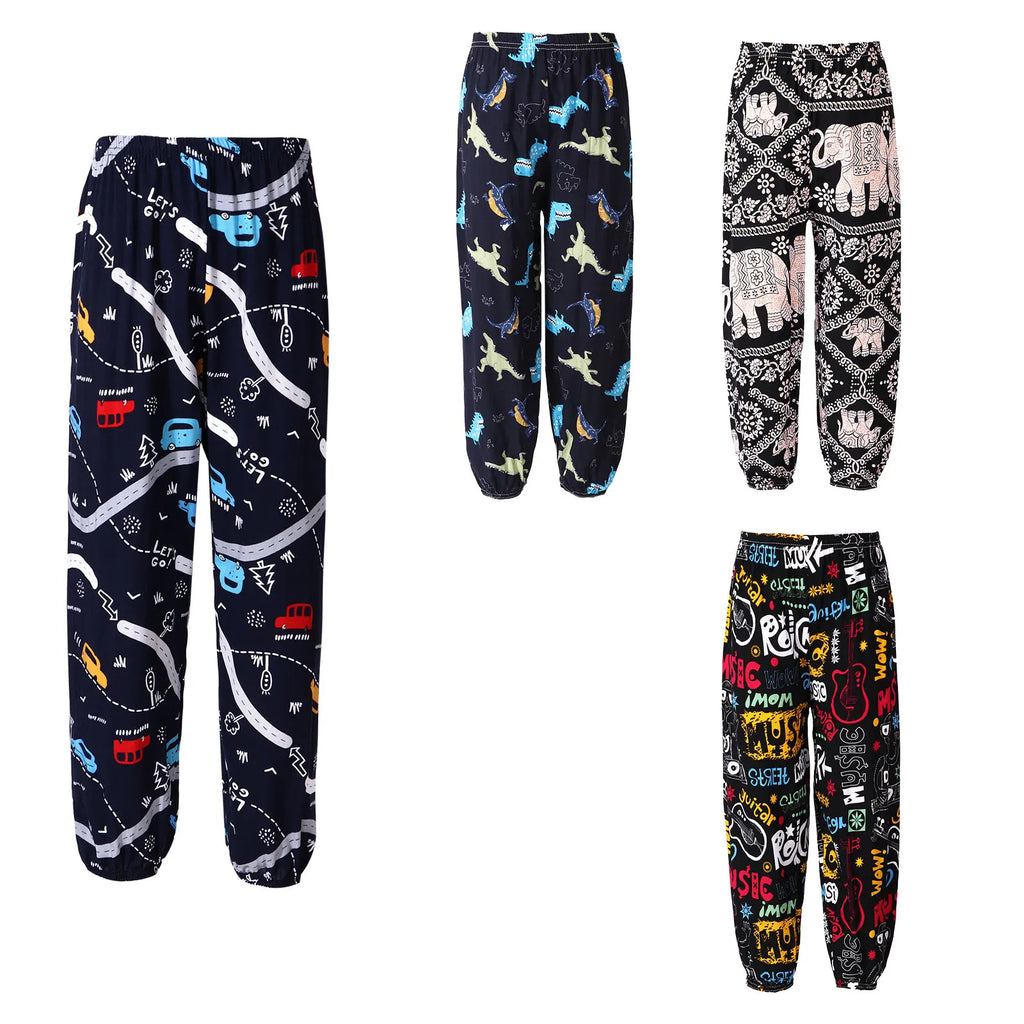 Kids Girls Boys Pants Summer Casual Dance Sports Harem Pants Cute Cartoon Printed Trousers 4 6 8 10 12 Years Children Clothing