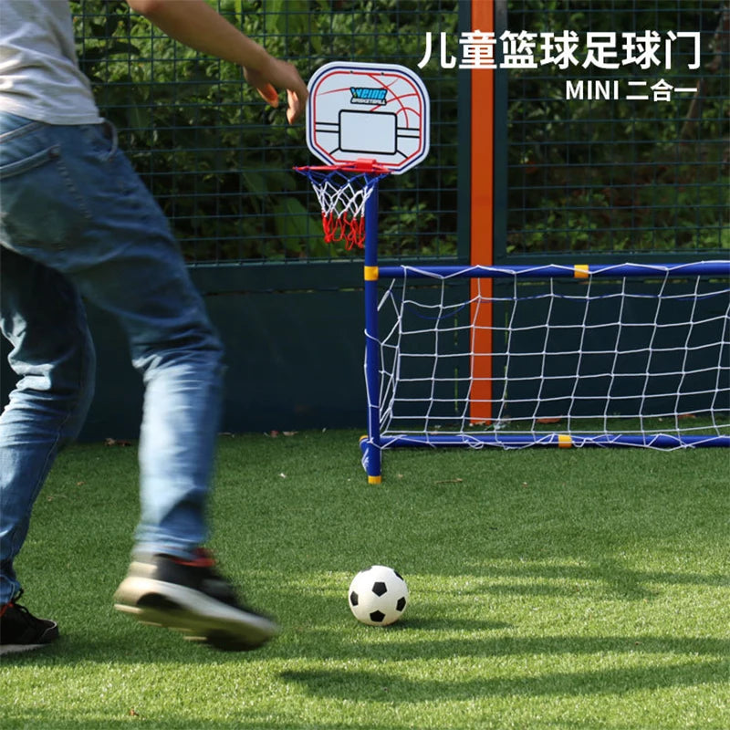 2021 new 2 In 1 Outdoor Sports Kids Children Basketball Hoop Football Goal Boys Soccer Toy Mini Basketball Training Practice Toy