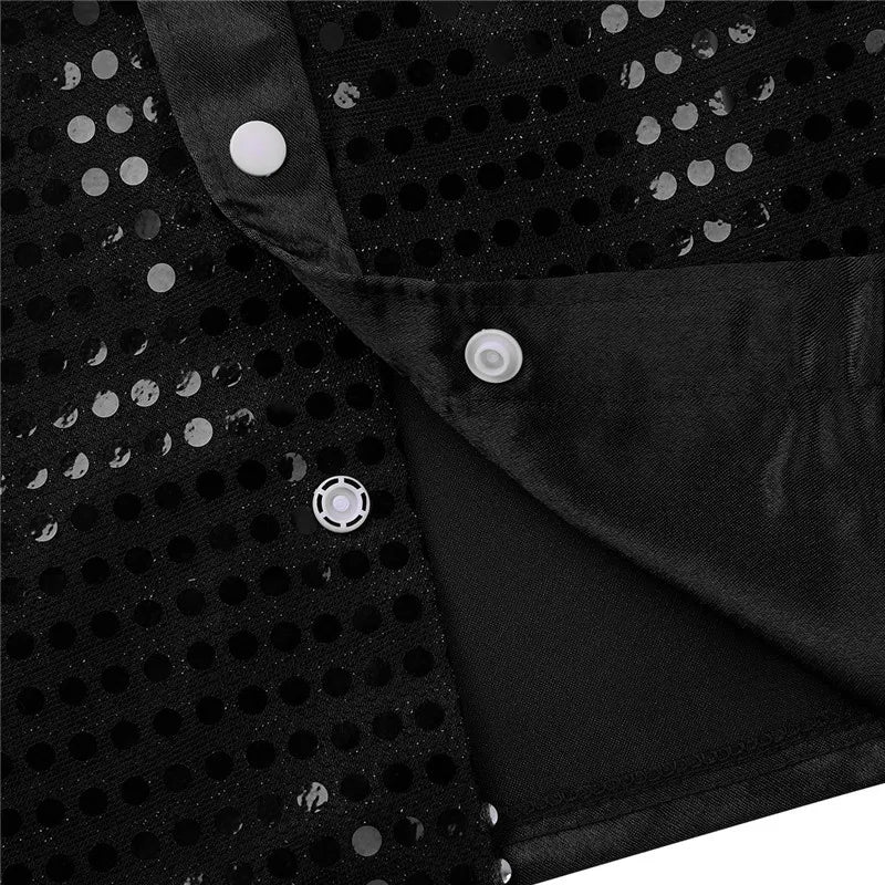 Kids Boys Shirts Shiny Sequined Long Sleeve Shirt Tops For Choir Jazz Street Dance Wear Child Dance Shirts Performance Costumes