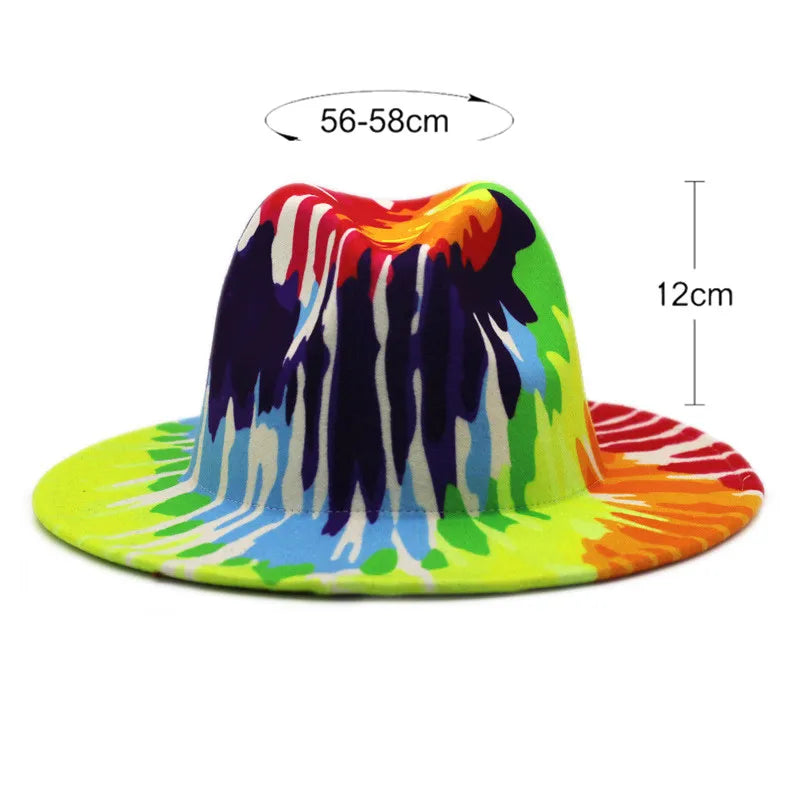 Fedora hat Women's hat wide-brimmed hat Fedora hat autumn winter men retro fashion tie-dye felt jazz Panama hat wedding hat