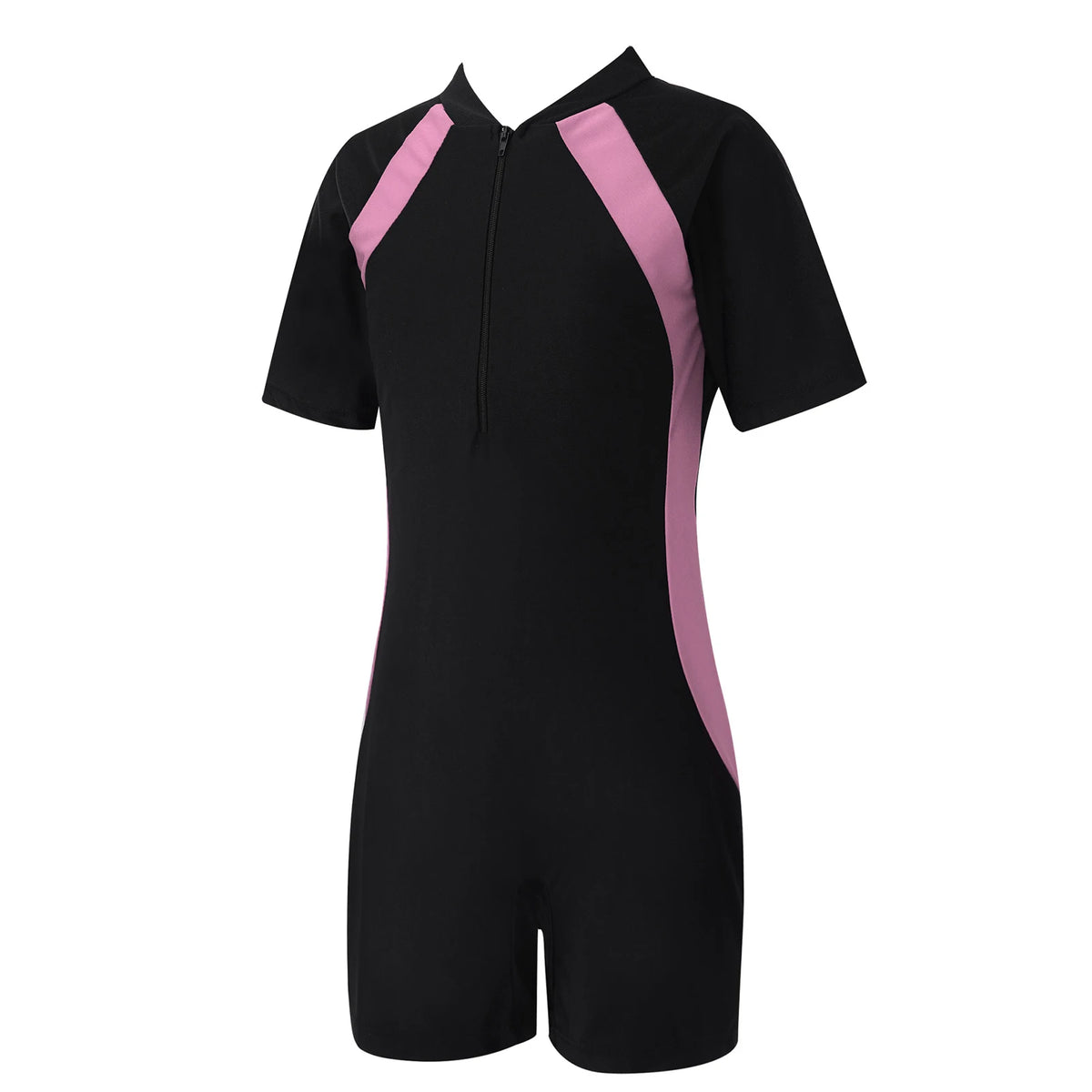 Children One-piece Swimwear Stand Collar Short Sleeves Color Swimming Bathing Suiti Short Rash Guard Jumpsuit Cool Kids Swimsuit