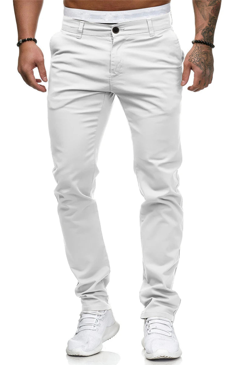 2022 New Men's Solid Color Casual Cotton Trousers Slim Straight Business Pants All-match Trousers