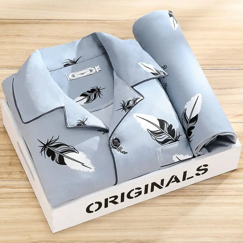100% High-end Pajamas Men's Spring Autumn Striped Long-sleeved Trousers Pijamas Two-piece 2025 New Loose Nightwear Homewear Set