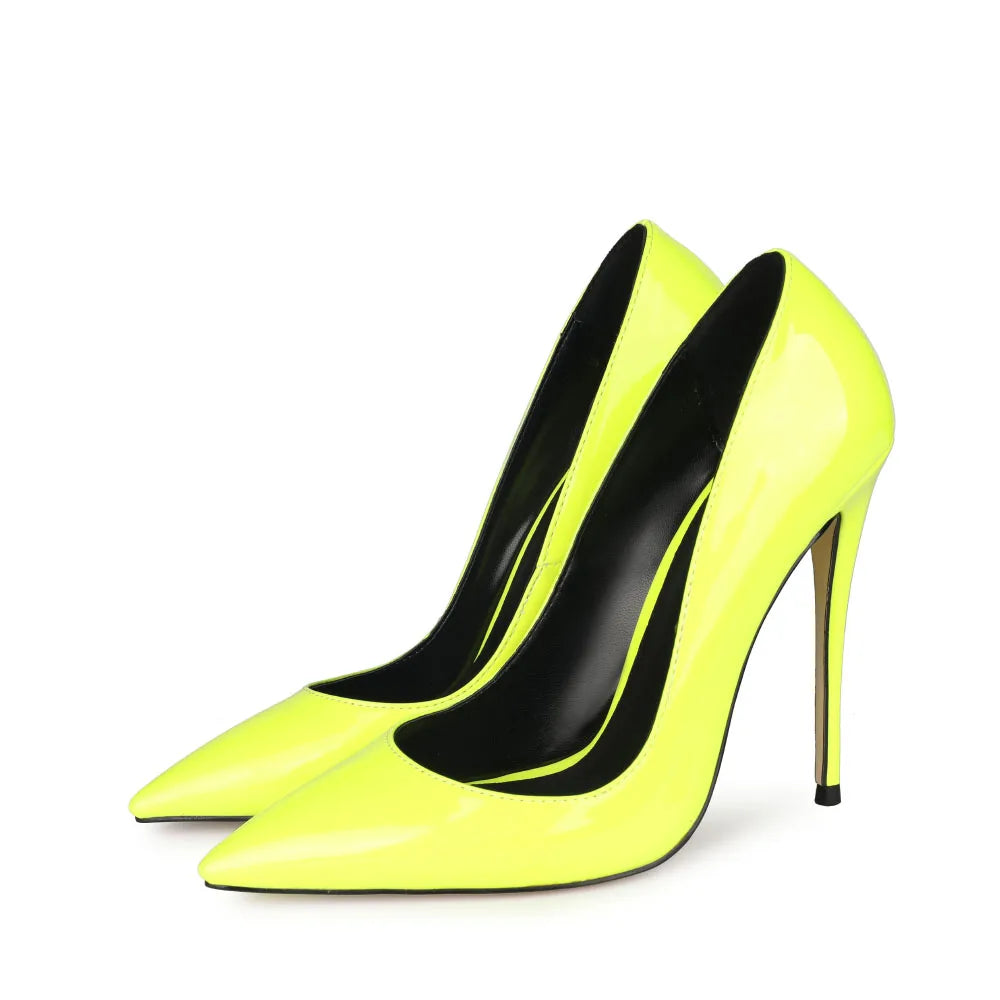 2021 Sexy Pointed Toe Jelly Patent Leather High Heels Pump Stilettos Sharp High Heels Dress Shoes for Women OEM Large Size 47