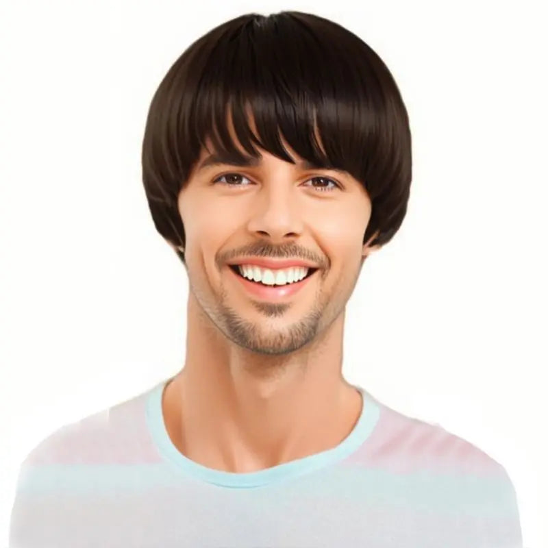 Men's / women's Mushroom Cut Straight Hair Machine Made 100% Density European American Fashion Short Wig Non-Lace Full Head Cover 110g