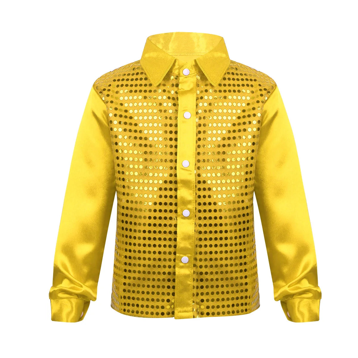 Kids Boys Sequined Shirts Shiny Long Sleeve Shirt Tops Button-Down Shirts Fashion Choir Jazz Dance Costumes Performance Clothes