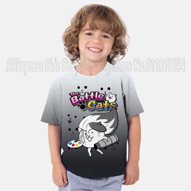 Kids The Battle Cats T Shirts Boys Girls Cartoon Game 3D Print Tshirts Summer Toddler Children Short Sleeve T-shirts Camiseta