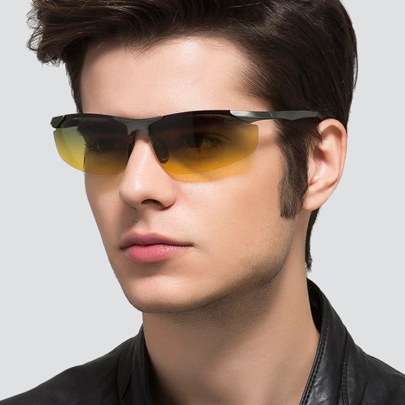 Sunglasses For Men Fashion Day Glasses For Night Vision Photochromic Outdoor Driving Rimless Male Polarized UV400 Lens VT2173