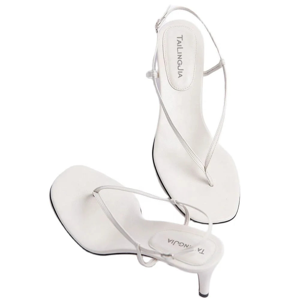 Heeled Strappy Shoes Barely There Heels for Ladies High Heel Women Thong Sandals