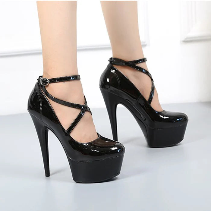 classic sexy show pole dance shoes red female Sexy 17cm high heels simple PU material single model stage nightclub Pumps