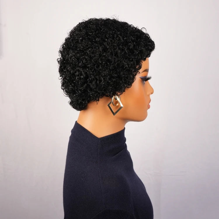 Cheap Full Machine Made Wig 100% Brazilian Human Hair Pixie Cut Wigs Short Kinky Curly Loose Curly Non Lace Wigs for Women