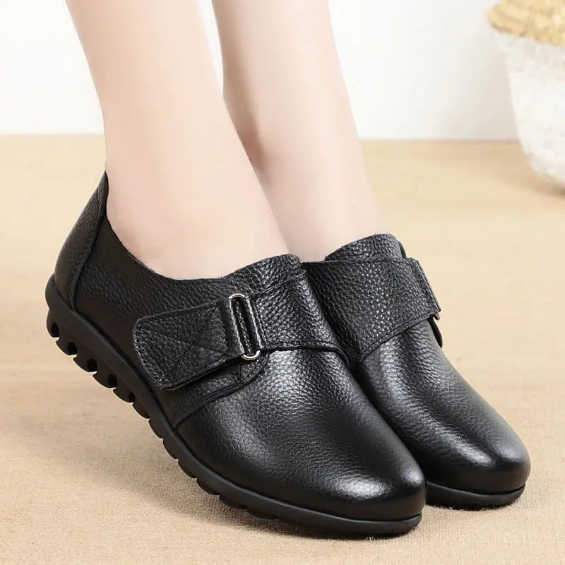 Brand Shoes for Women 2025 Spring Wedge Loafers Female Black Genuine Leather Flats ladies Office Nurse Shoes Mom Casual Sneakers