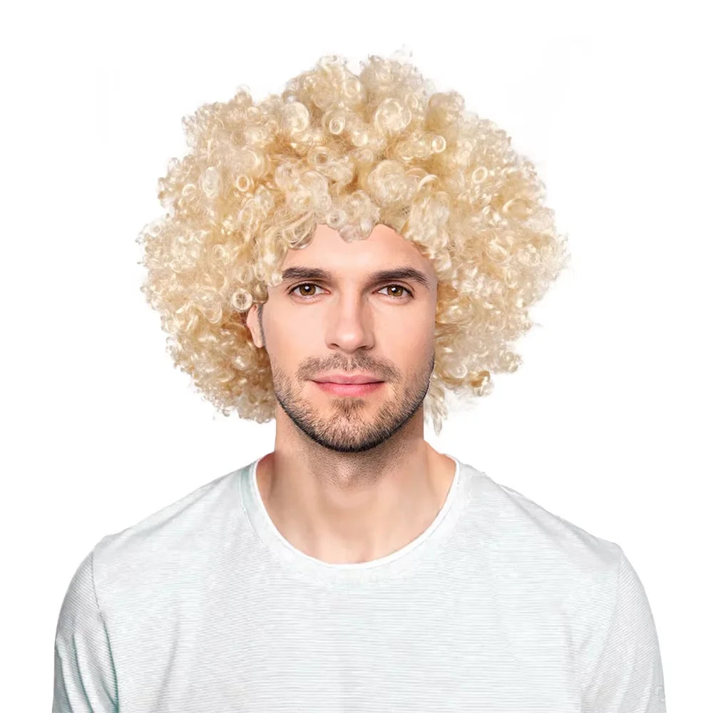 Men's / Women's Synthetic Short Afro Curly Blonde Wig Halloween Costume Party Cosplay High Temperature Fiber