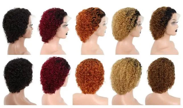 Wholesale  Virgin Brazilian Human Hair 13x4 Full Lace Frontal Wigs Short Pixie Cuts Color 1b/350 Curly Hair for Black Women