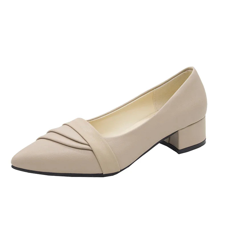 Women's Business square Heel Shoes Pointed Thick Heel Small Leather Shoes Four Seasons Elegant Formal Fashion High Heels