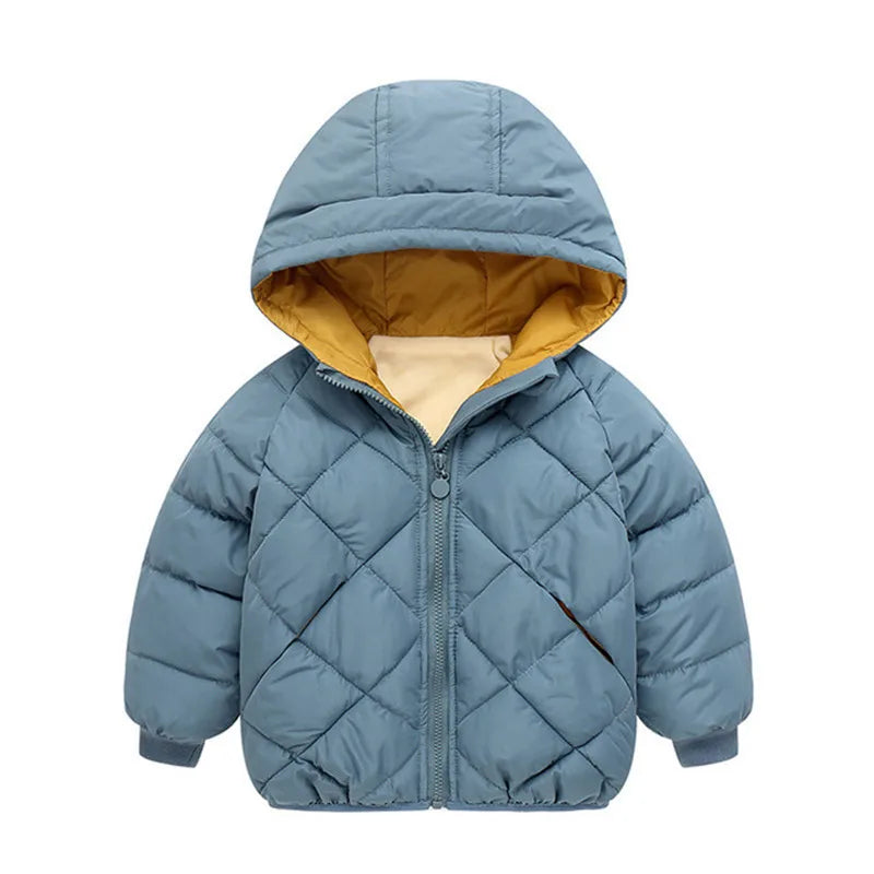 1-8 Years Spring Autumn Boys Girls Jacket Thick Fleece-lined Grid Design Hooded Coat For Kids Children Outdoor Outerwear