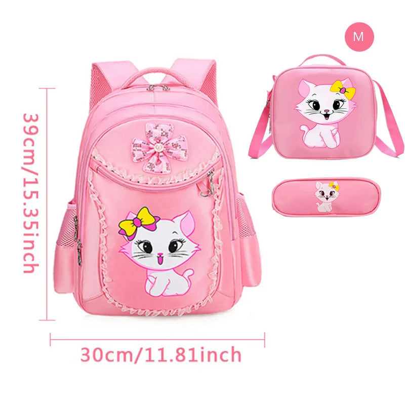 3 Pieces Pink Cat Children Backpack School Bags for girls Cartoon Kid Backpack Kitty Printing Bookbag mochilas escolares infanti