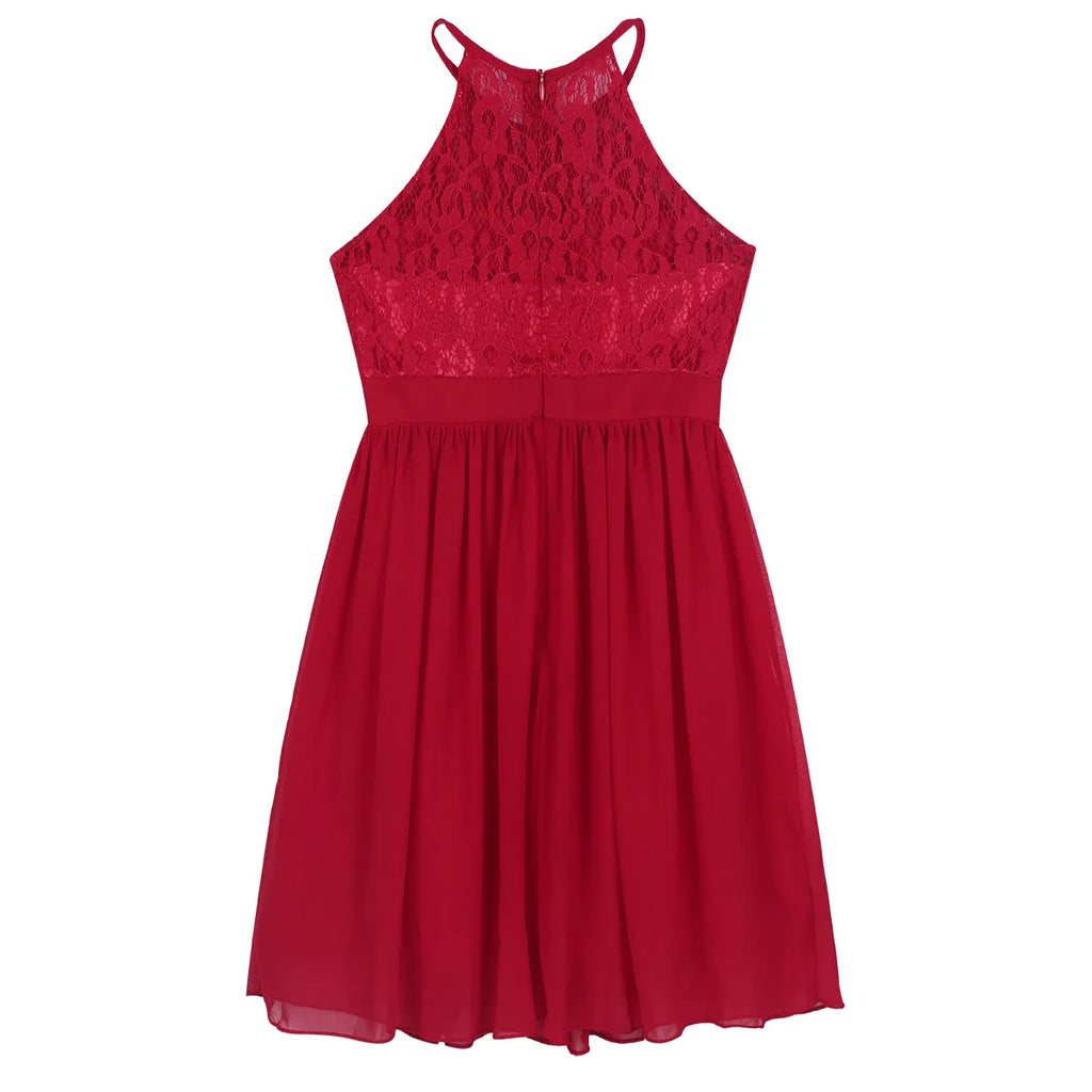 Kid Flower Girls Dress for Birthday Wedding Evening Children Halter Neck Lace Chiffon Princess Formal Party Kids Dress For Girls