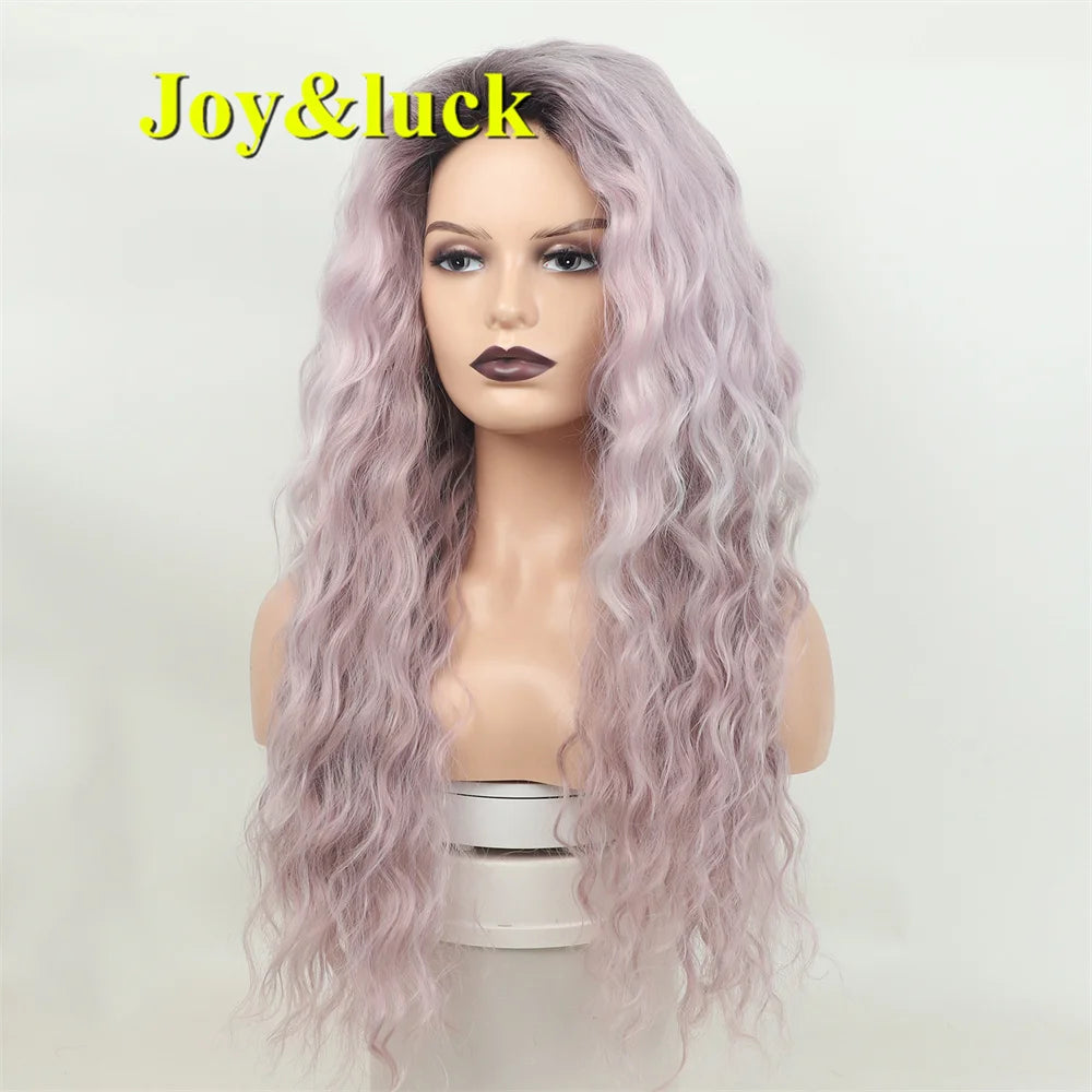 Wholesale Factory Long Women's Wigs  Lavender Silver Ombre  Natural Wavy  Dark Hair Roots Women's Synthetic Cosplay Hair Wigs