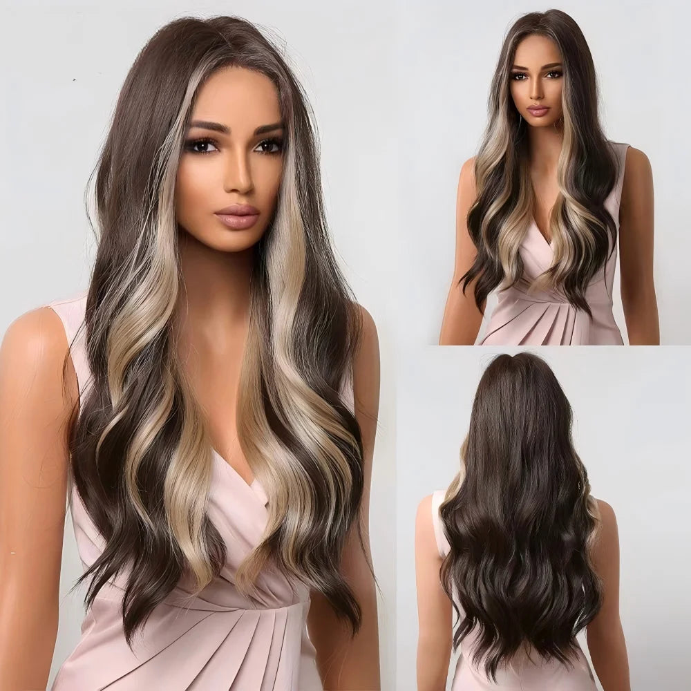 2026 Hot Selling 26 Inches Model Luxury Loose Wave Cascade Wig High Temperature Fiber 150% Density Heat Resistant Rose Mesh Net