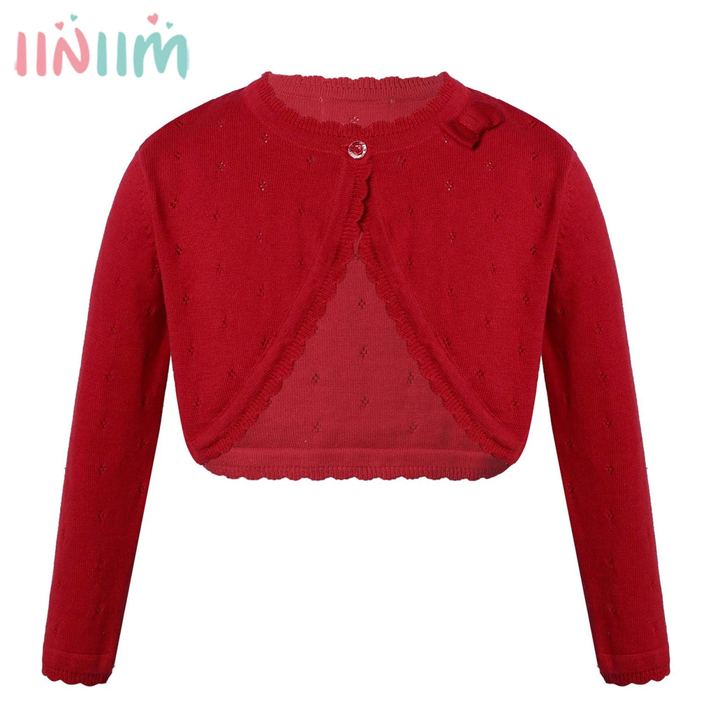 Bow Red Kids Cardigan Sweater Girl Outerwear Long Sleeve Cotton Girls Jacket For 2 4 6 8 10 12 13 Years Old Children Clothes