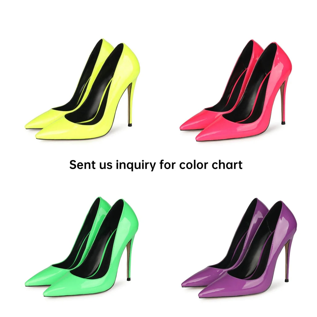 2021 Sexy Pointed Toe Jelly Patent Leather High Heels Pump Stilettos Sharp High Heels Dress Shoes for Women OEM Large Size 47