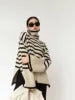 Striped High Neck Sweater for Women's New Autumn Loose Design Sense Knitted Shirt Color Matching Pullover Sweater